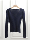 Ribbed Knitted Sweaters for Women 2023 Spring Autumn Sexy V Neck Slim Elegant Pullovers Jumper Fashion Sweater Pull