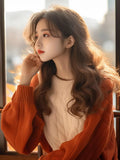 Fongt Year's Popular Color Round-Neck Sweater Women Winter Han Wear A Small Knitted Shirt Lazy Style Good-Looking Top