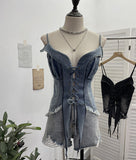 Fongt Shot Vintage Babes With Thaired Hairy Denim Sling Vest Short Umbilly Sleeveless Top 2690