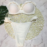 Micro Bikini Women Yellow Strapless Mesh Push Up Swimwear Sexy Solid Cut Out Brazilian Bathing Suit Thong Swimsiut