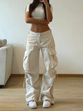 Cargos Style Parachute Pants Low Waist Women Joggers Harajuku Pockets Baggy Wide Leg Trousers y2k Streetwear Casual-Outfit