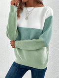 Fongt And Winter Round Collar Splicing A Hundred Striped Sweater Women Lazy Wind Top Loose Large-Size Knitted Shirt