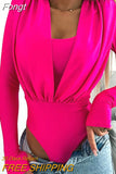 Women Fashion Solid Bodysuit Rompers Summer Elegant Long Sleeve Slim Jumpsuits Ladies Sexy Commuter All-match Pleated