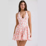 Fongt Women's Clothing 2026 Spring And Summer New Sweet Pastoral Wind Hanging Back Sexy Mini Dress Woman