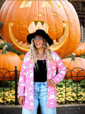 Fongt Ghost Pattern Long Knitted Open Shirt In Autumn And Winter Long Loose Sweater Coat Woman