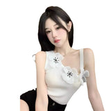 Sexy Flowers Shoulderless Sleeveless Knitted Sling Sling Vest Babes Body Bottom Irregular Short