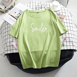 Letter Printed T Shirt Summer Cotton Women Tshirts Korean Sweet Ladies Tees Comfortable Oversized Black Female