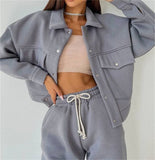 Fongt Solid Women's Dress Loose Waist Trousers Casual Long Sleeve Two Sets Single Buckle Coat Jacket Set