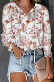 Fongt Women's Clothing 2025 Autumn And Winter New Broken Flower Printed Shirt V Collar Long-Sleeved T-Shirt Top Women