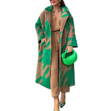 Fongt New Autumn Women's Dress A Number Of Stylish Long-Sleeved Collar Coat Prints This