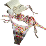 2025 New Small Fresh Floral Print Sexy Strap Bikini Split Swimsuit