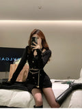 Solid Vintage Knitted Dress Women Patchwork Y2k Party Mini Dress Female Casual Korean Fashion Designer Sweater Dress