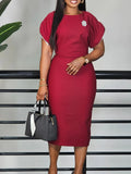 Fongt New Short Sleeve Round Collar Fashion Elegance OL Packed African Grand Dress