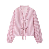 Fongt Homemade New Women's Butterfly Sweater Striped Prefectural Silk-Sleeved Shirt 1971160