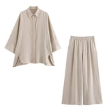 Fongt 2025 New Casual Thin Loose Shirt Tight Straight Trousers Set 2157045