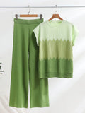 Fongt Suit Casual Collar Three-Sleeved Knitted Shirt High Waist Thin Leg Trousers Two Sets