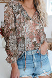 Fongt Women's Clothing 2025 Autumn And Winter New Broken Flower Printed Shirt V Collar Long-Sleeved T-Shirt Top Women