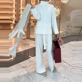 Fongt Autumn Winter New Solid Color Languid Lazy Gentle Wind Comfortable Turtleneck Sweater Two Sets Female-Outfit
