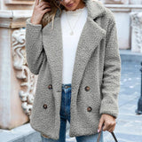 Solid Color Women Winter Spring Loose Warm Coat High Quality Teddy Fleece Button Jacket Female Casual Veste Femme