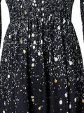 Station Shiny Gold Printed Long-Sleeved High-Collar Mesh Stitched High Fork Dress Dress-Outfit