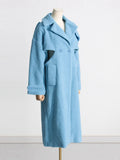 Fongt 2024 New Fashion Hollow Design Sense Kink Waist Show Thin Long Blue Plush Coat Female-Outfit