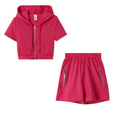 Fongt Women's Women's Solid Color Sports Leisure Suit With Hat Zipper Two Sets