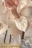 Women 2023 Autumn Winter Shirts Retro Cargo Style Pockets Long-Sleeved Shirt Puff Sleeve Bandage Nipped Waist Tops