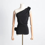 Fongt Temperament Famous Wind 2025 Spring New Three-Dimensional Flowers Sexy Black And White Shoulder Vest Topess