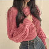 Fongt Chic Spring And Autumn Fashion Temperament With Loose Lazy Simple Short Round Collar Knitting Sweater