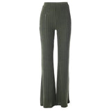 Fall New 2023 Solid Wide Pit Stripe Casual Knitted Wide-Legged Pants For Women Keep Warm In Autumn And Winter Streetwea-Outfit