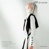 Fongt Spring Lattice Black And White Half Lantern Sleeve Shirt + Tice Vest Fashion Two-Piece Set 1059