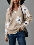 Fongt And Winter New Lace V-Neck Marinde Jersey Casual Sweater