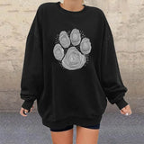Cute Dog Paw Footprints Print Funny Sweatshirts Oversized Long