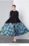 Fongt Exquisite Dress Women 2025 New Lazy Wind Collar Mid-Sleeves To Close The Waist Temperament 100-Fold Printing Skirt