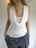 Fongt Hot Girls Fake Two Temperament Folded Backs And Collar Sleeveless T-Shirts Simple Thin Tops