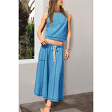 Fongt Hot 2025 New Summer Vacation Sleeveless Vest Half-Dress Cotton-Song Set Two-Piece Set