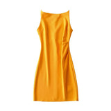 New Spring Style One-Word Pleated Solid-Color Dress Sexy Sling Hip Skirt-Outfit