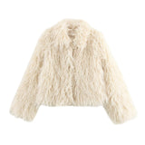 Fongt Women's ZA Explosion Autumn And Winter New Artificial Fur Effect Collared Long-Sleeved Coat - Offwhite / XS