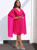 Fongt With Belt Women's Summer New Fashion Elegant V-Neck Cape Dress