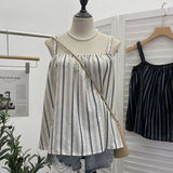 Vintage Bumpy Striped Small Sling Vest Women's Summer Free Holiday Style Sleeveless Top