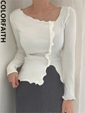 New 2022 Korean Elegant Vintage Irregular Women's Spring Autumn Knitwear Short Sweaters Pullover Jumpers Tops