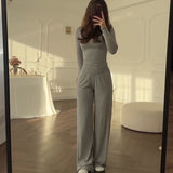 Fongt Summer New Women's Round Neck Solid Color Wide Leg Pants Commuting Leisure Suit Women