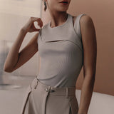 Fongt Summer Street Sports Sleeveless Vest Hottie Sexy Sleeveless Outside Wear Temperament Bottom Short