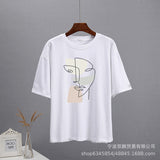 Fongt Summer Abstract Aesthetic Print T-Shirt Women's Cotton Soft Loose Basic Top Ins T-Shirt