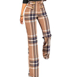 Plaid Printed Straight Temperament Commute Black