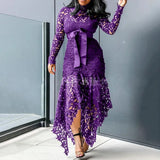 Fongt New Women's Lace Lace Hollow Long Sleeve Tie 5 Color Irregular