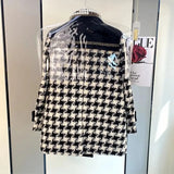 2023 Vintage Small Fragrance Tweed Jacket Oversize Double Breasted Coat Warm Plaid Faux Woolen Jackets Office Lady