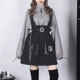 Oversize Fake Two Piece Dresses Autumn E-Girl Detachable Dress for Women Y2k Grunge High Waist Short Sleeve Vestidos-Outfit