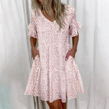 A-Line Sexy V Neck Floral Print Vintage