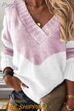 Women Elegant Patchwork Print Knit Sweater 2023 Autumn Sexy V-Neck Long Sleeve Pullover Tops Ladies Winter Casual Loose